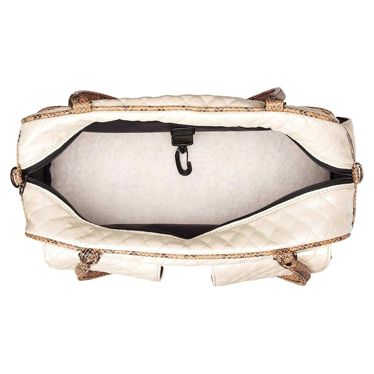 Petote Marlee Designer Dog Purse - Ivory Quilted - Inside