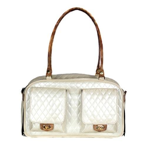 Petote Marlee Designer Dog Purse Ivory Quilted