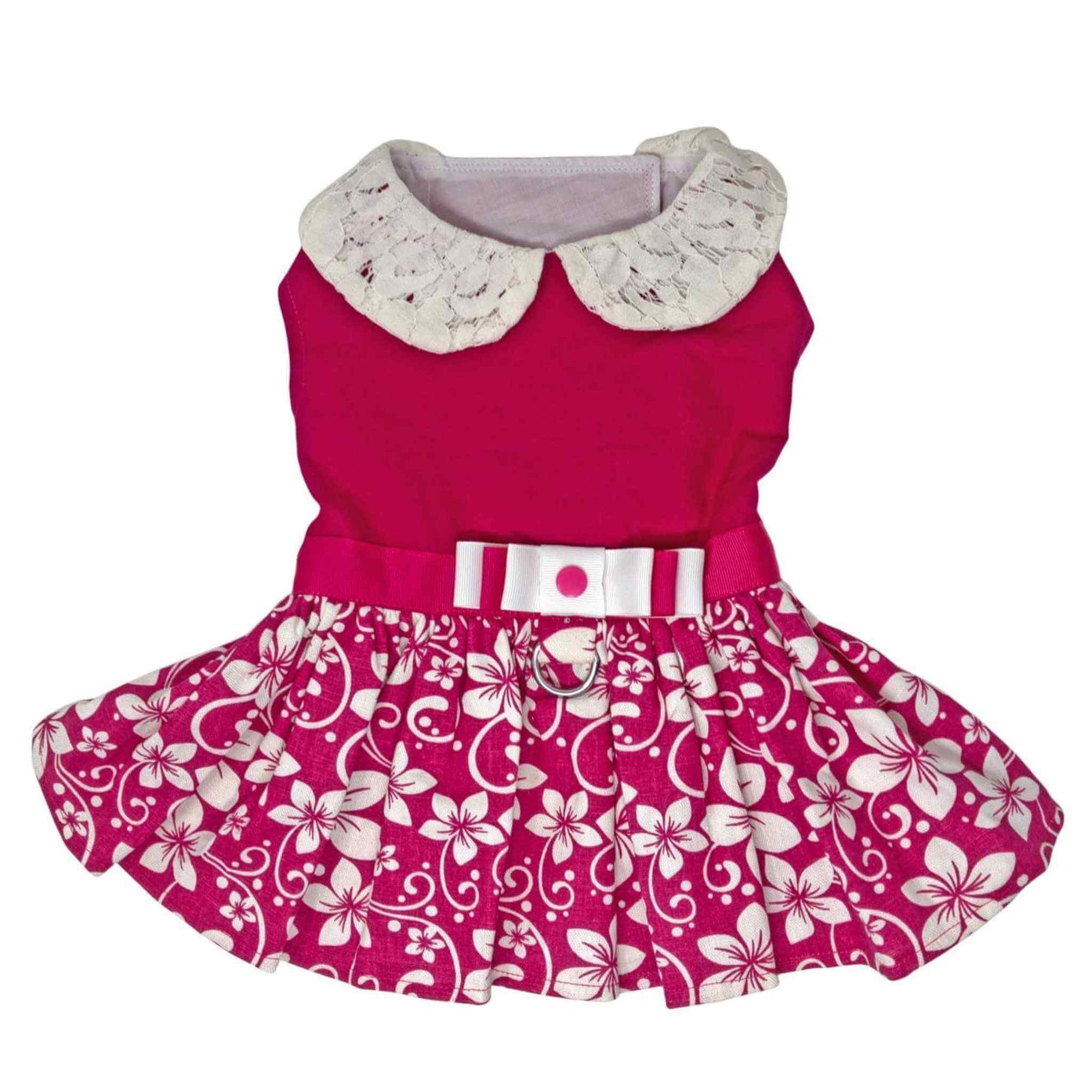 Pink Hibiscus Dog Dress with Matching Leash