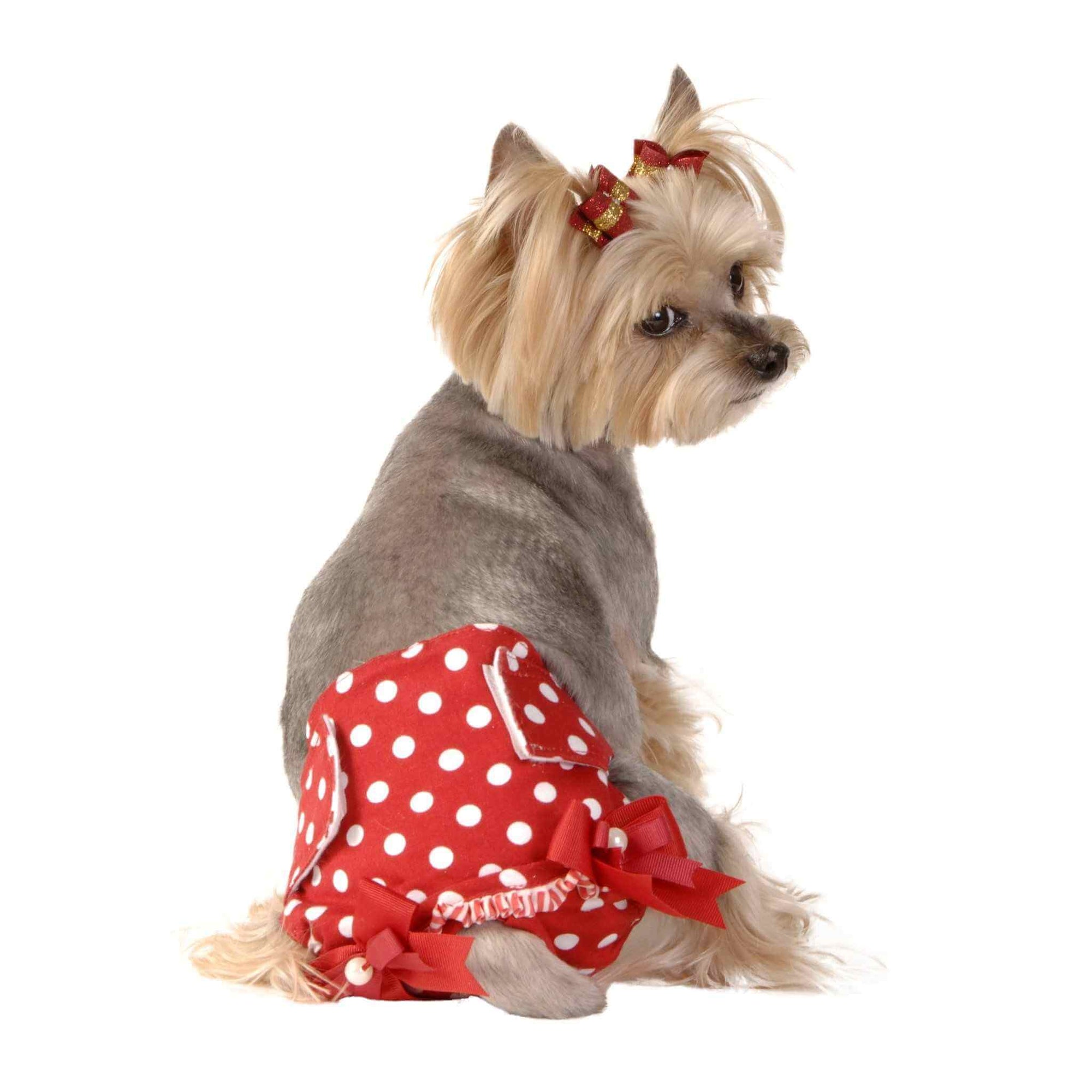 Washable Dog Diapers for Female Dogs - Red Polka Dots - back view