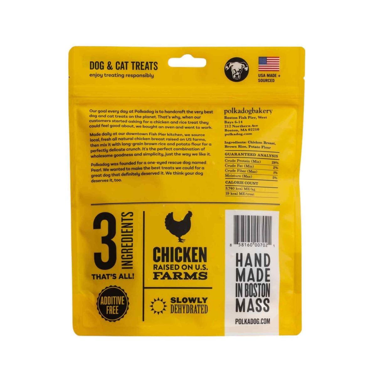 Polkadog Chicken Littles Crunchy Bone Shaped Dog Treats - back of pouch