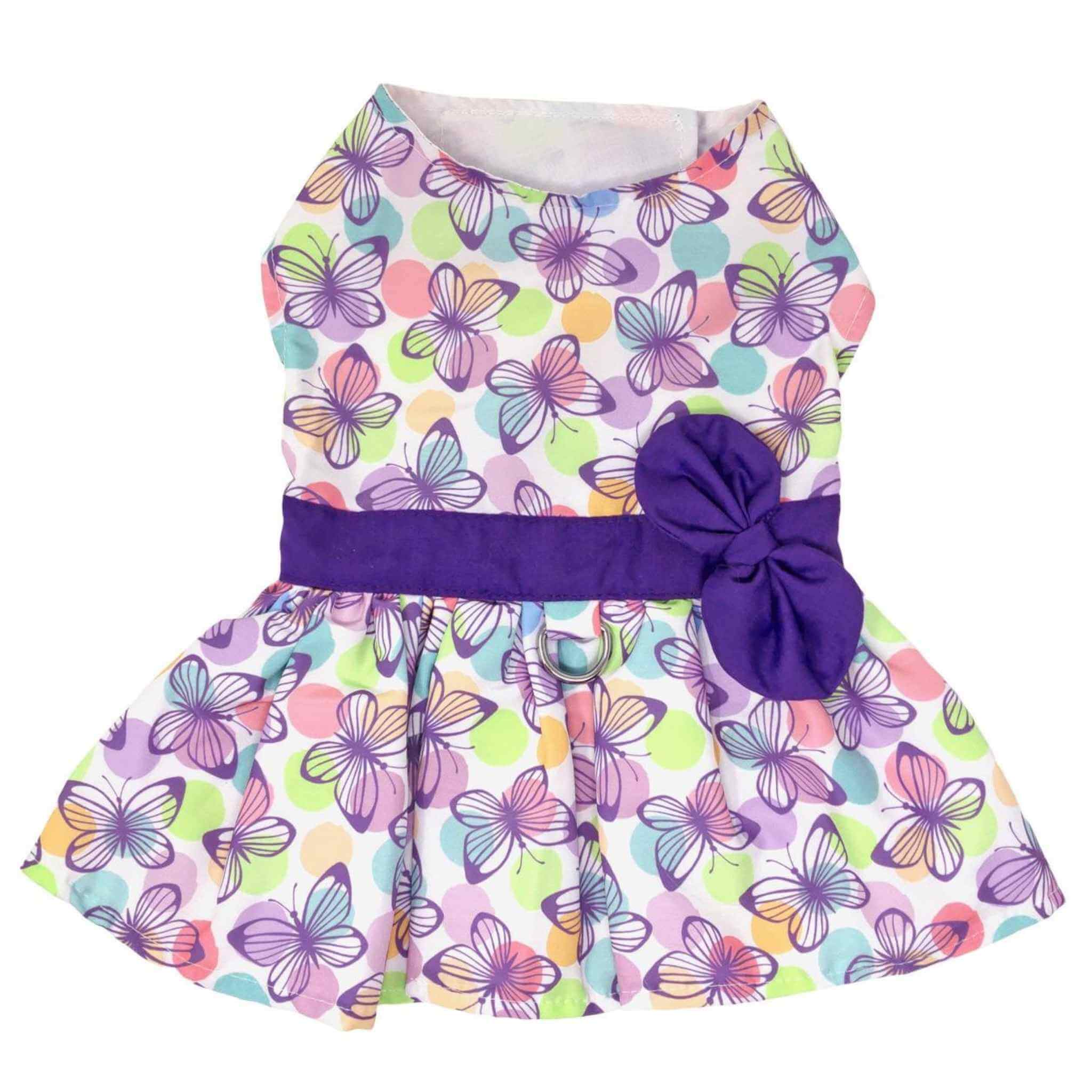 Purple Butterfly Dog Dress with Matching Leash Small