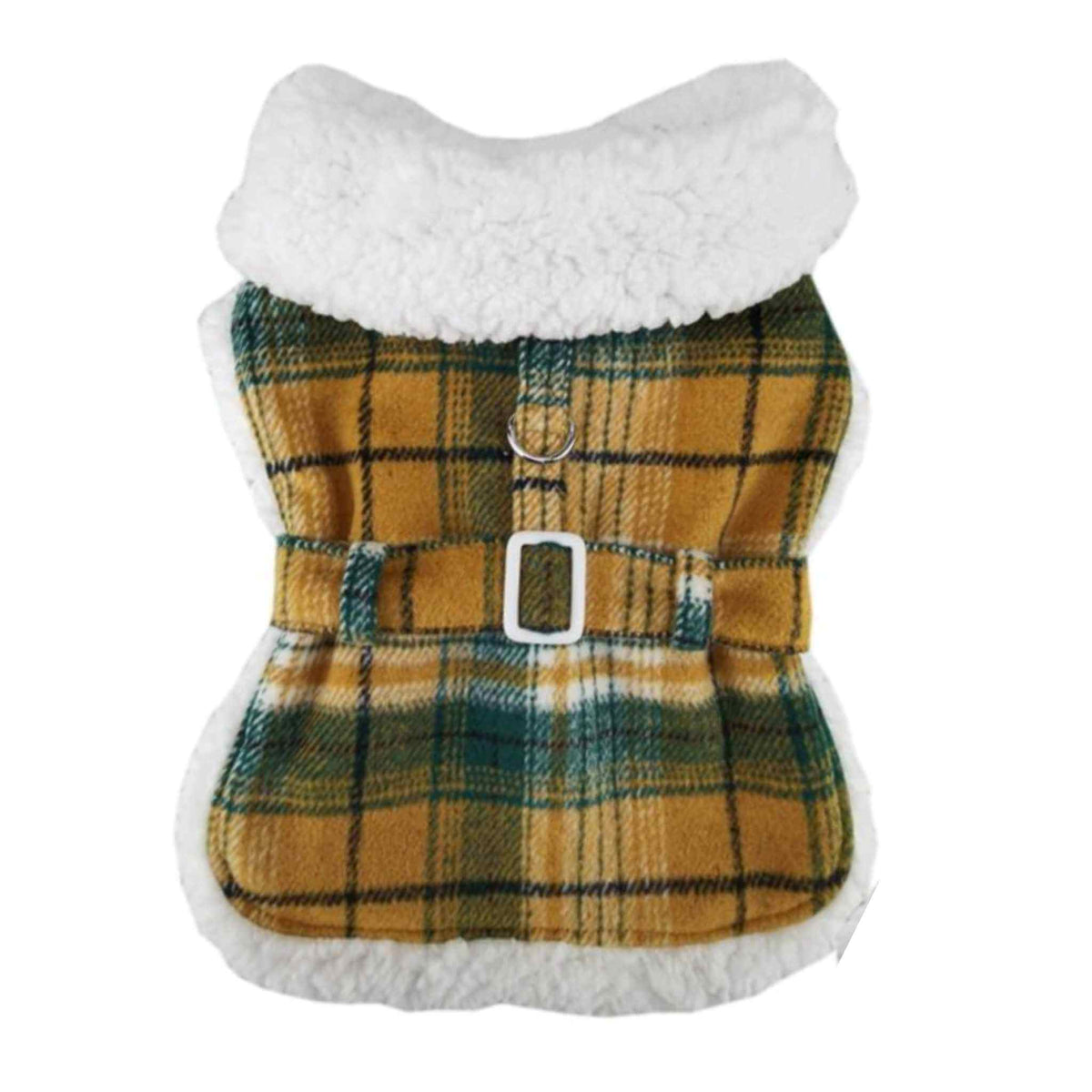 Yellow Plaid Dog Coat - Outside of Coat