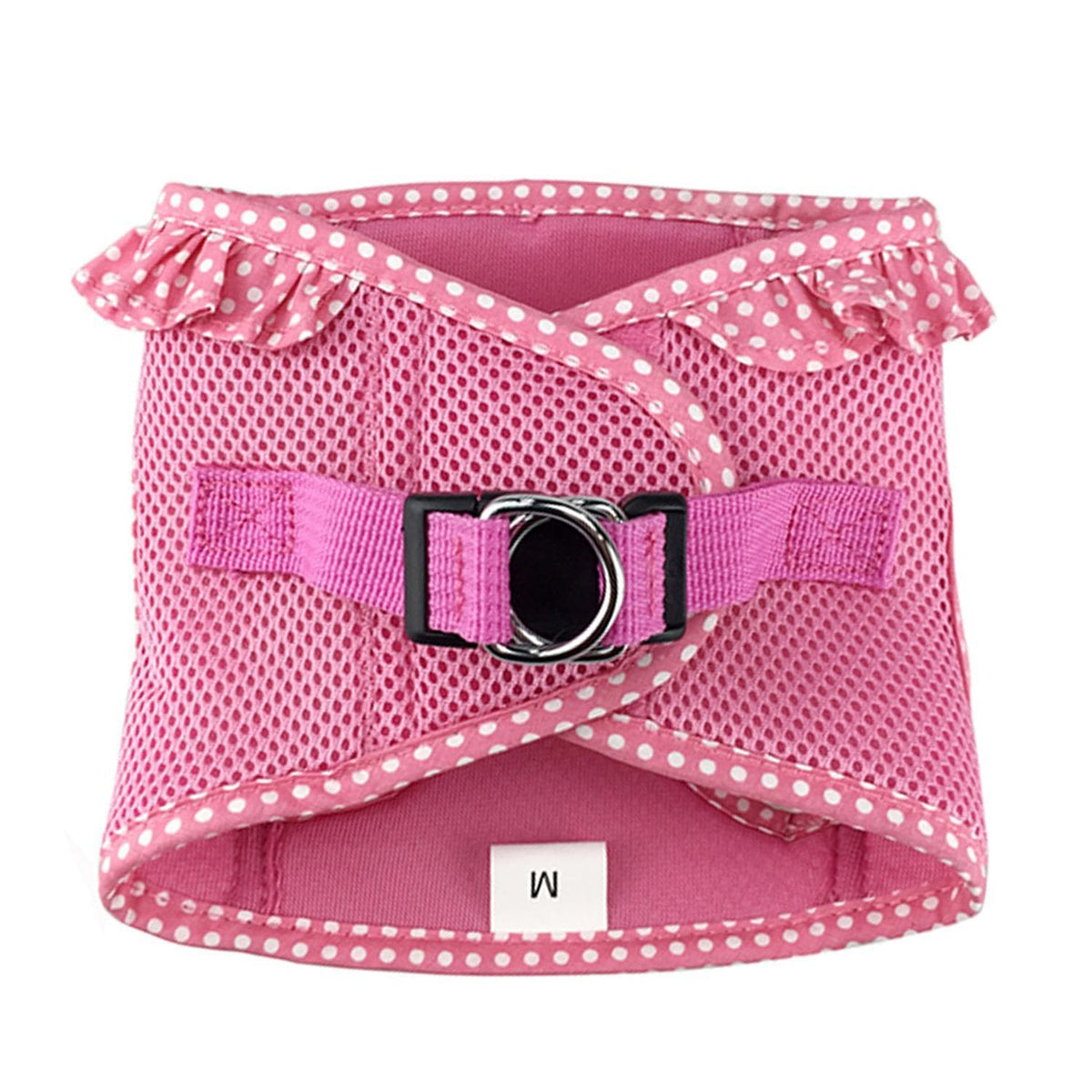 polka dog step-in dog harness - pink - top