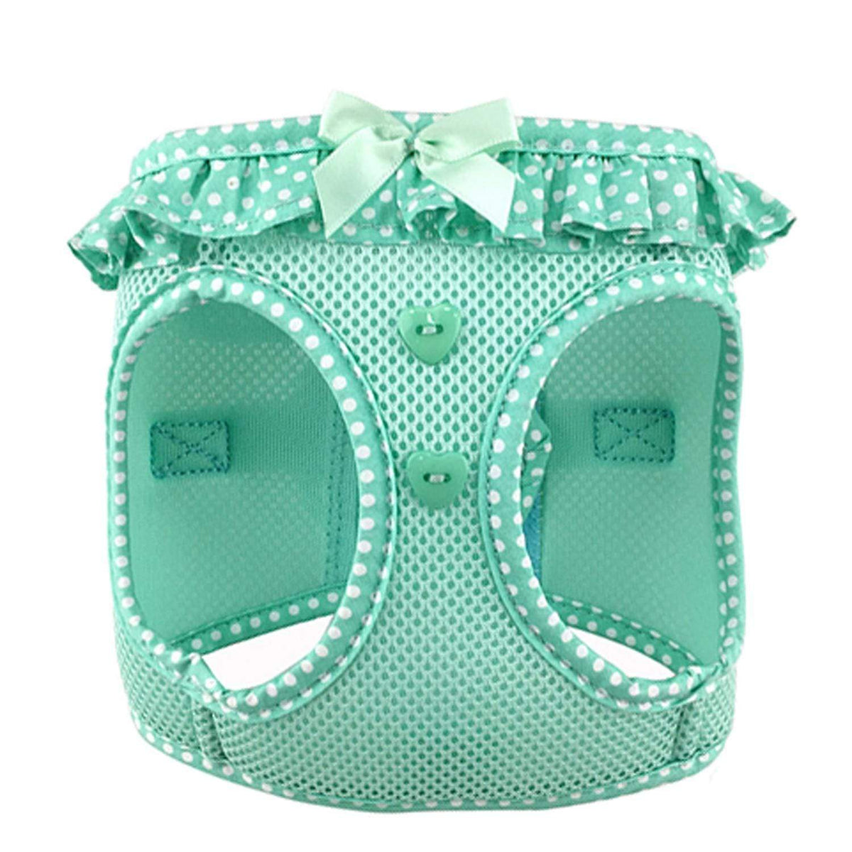 polka dog step-in dog harness - teal - front