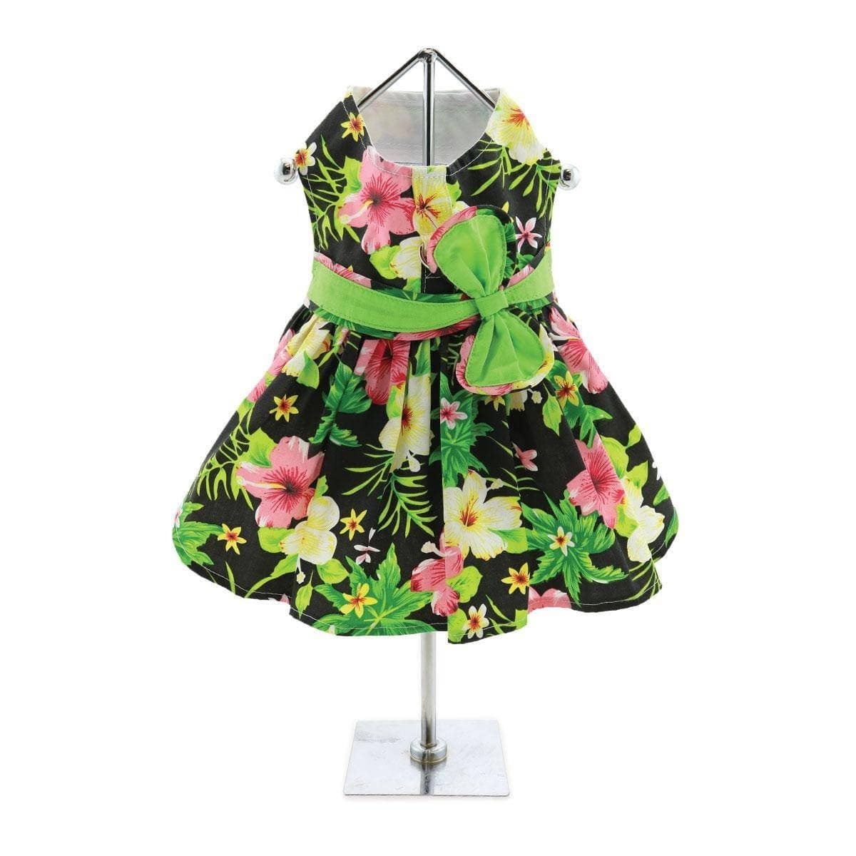 Apparel - Twilight Black Hawaiian Hibiscus Dog Dress With Matching Leash