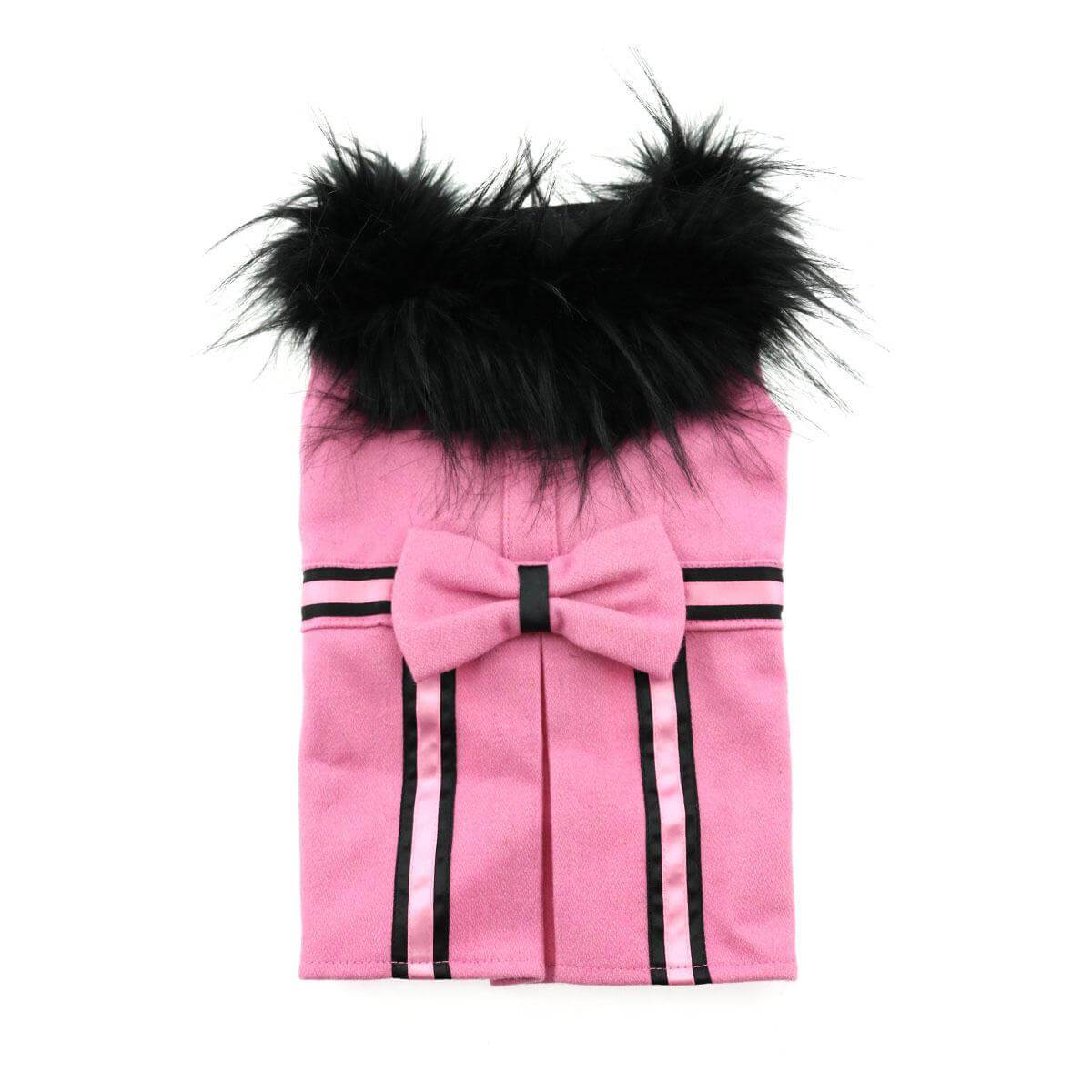 Pink Wool Dog Coat With Faux Fur Trim