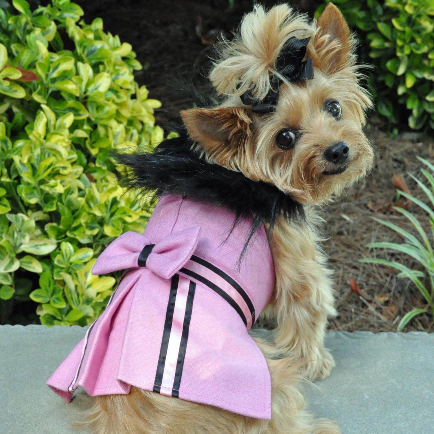 Dog Coat Pink Wool With Faux Fur Collar